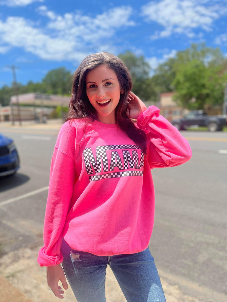 Checkered Mama Pink Sweatshirt- ASK Apparel LLC