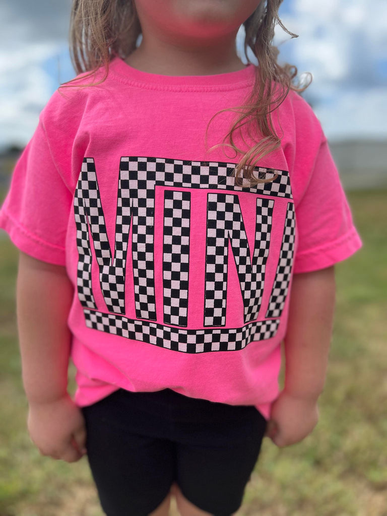 Checkered Mini Youth Pink Tee- ASK Apparel LLC