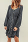 Gray Button Up High Waist Long Sleeve Dress