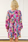 Multicolour Floral Tie Neck Bubble Sleeve Shift Dress