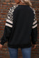 Black Leopard Print Colorblock Raglan Sleeve Sweatshirt