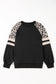 Black Leopard Print Colorblock Raglan Sleeve Sweatshirt