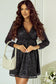 Black Glitter Mesh Overlay V Neck Long Sleeve Dress