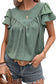 Laurel Green Dotted Ruffle Sleeve Crew Neck Ruched Blouse