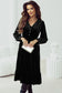 Black Velvet Buttoned Puff Sleeve V Neck Split Midi Dress