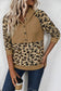 Light French Beige Leopard Print Patchwork Raglan Sleeve Half Buttons Hoodie