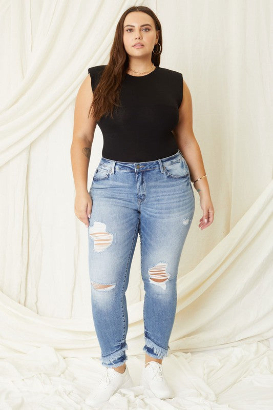 Kan Can Plus Mid Rise Ankle Skinny Jeans