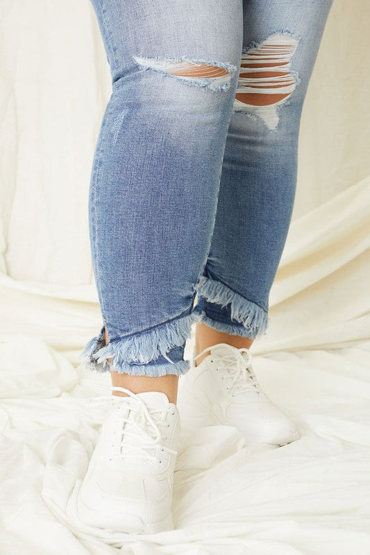 Kan Can Plus Mid Rise Ankle Skinny Jeans