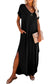 Black V Neck Hidden Pocket Splits Maxi T-shirt Dress