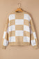 Khaki Checkered Bishop Sleeve Sweater