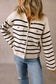 Black Stripe Flap Pocket Buttoned Cardigan Sweater