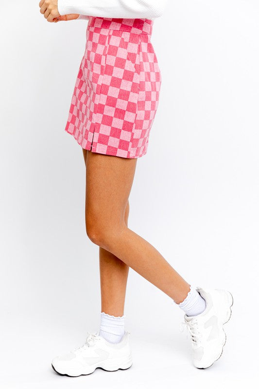 Checkered Print Slit Mini Skirt
