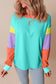 Light Blue Colorblock Patchwork Long Sleeve Loose Top