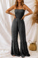 Black Thin Straps Smocked Bodice Wide Leg Floral Jumpsuit