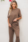 Smoke Gray Solid Color T Shirt 2pcs Wide Leg Pants Set