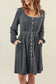 Gray Button Up High Waist Long Sleeve Dress