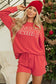 Racing Red Corded MERRY Graphic Long Sleeve Top and Shorts Set