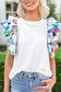 White Voluminous Printed Puff Sleeve Textured Top