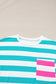 Blue Stripe Contrast Patch Pocket Drop Sleeve T Shirt