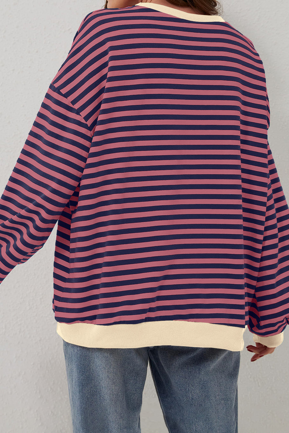 Red Stripe Oversized Contrast Trim Pullover Sweatshirt