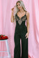 Black Lace V Neck Bodice Spaghetti Straps Wide Leg Jumpsuit