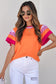 Carrot Contrast Flutter Sleeves Knitted Sweater T Shirt