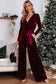 Fiery Red Velvet Pocketed Cut out Back Wide Leg Jumpsuit