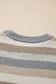 Gray Stripe Color Block Ribbed Edge Round Neck Sweater