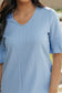 Beau Blue Ruffled Half Sleeve V Neck Textured Top