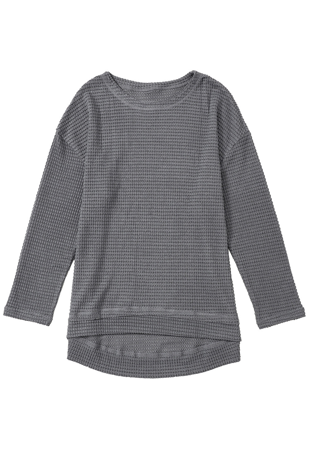 Gray Waffle Knit High Slits Oversized Top