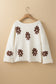 White Colorblock Floral Pattern Round Neck Sweater