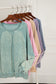 Orchid Petal Solid Waffle Knit Patchwork Raglan Sleeve Sweatshirt