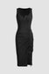 Black Drawstring Ruched Side Split Ribbed Midi Dress