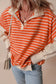 Orange Stripe Color Block Loose Fit Collared Drop Shoulder Sweatshirt