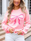 Bow Graphic Round Neck Long Sleeve Sweater