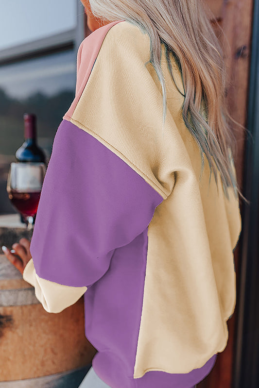 Meadow Mauve Colorblock Patchwork Drop Shoulder Sweatshirt