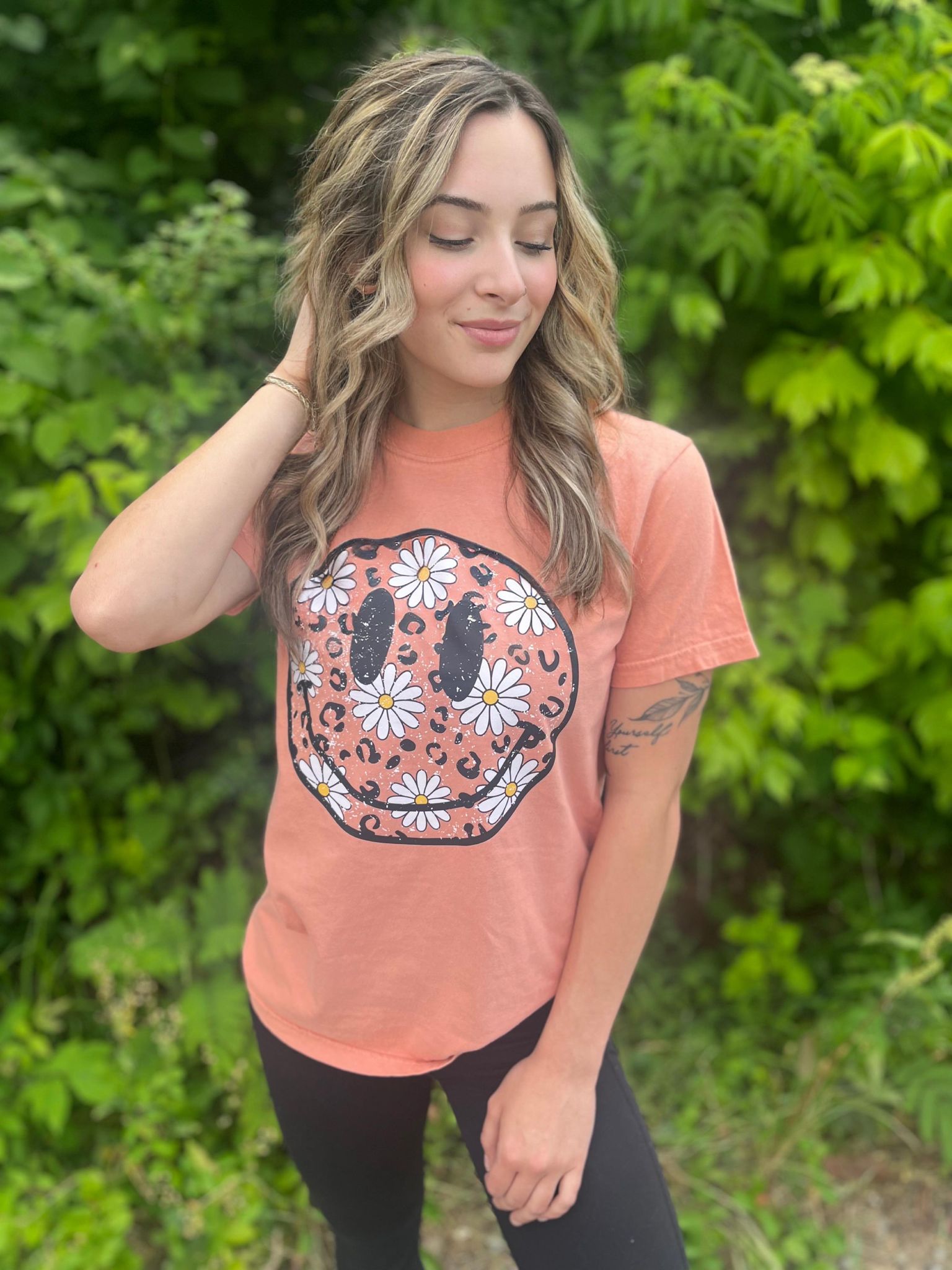 Leopard Smiley Daisy Tee-ASK Apparel LLC