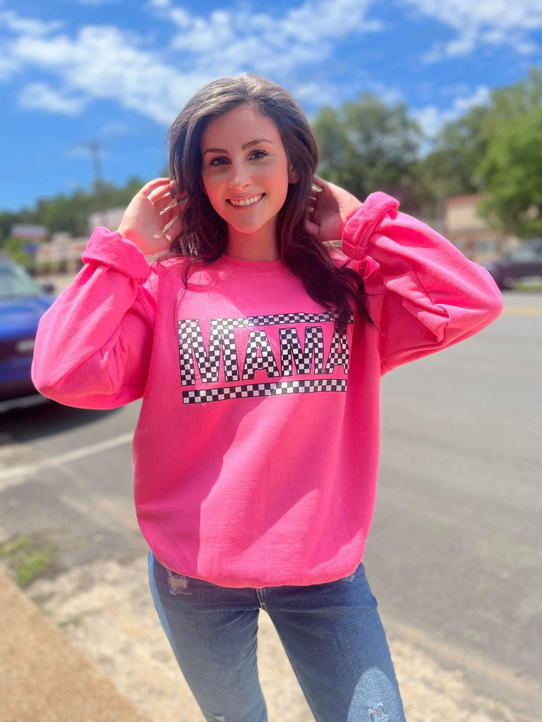 Checkered Mama Pink Sweatshirt- ASK Apparel LLC