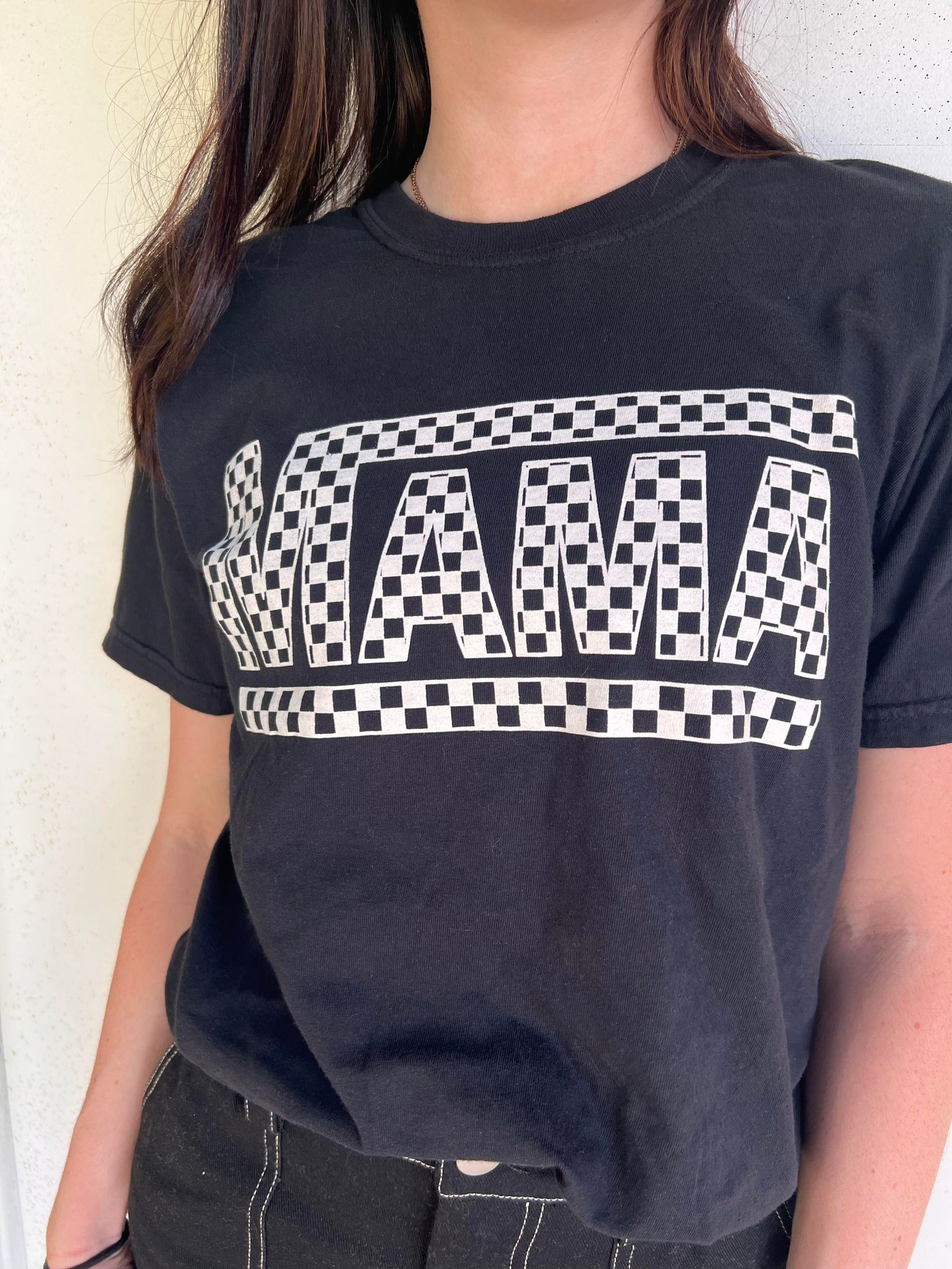 Checkered Mama Black Tee- ASK Apparel LLC