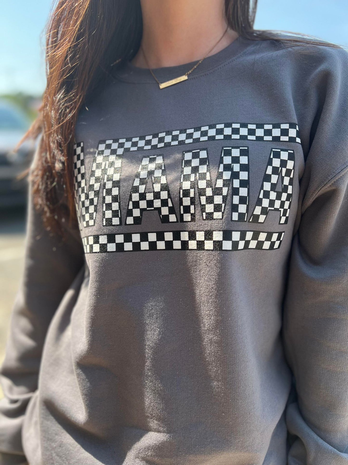 Checkered Mama Grey Sweatshirt