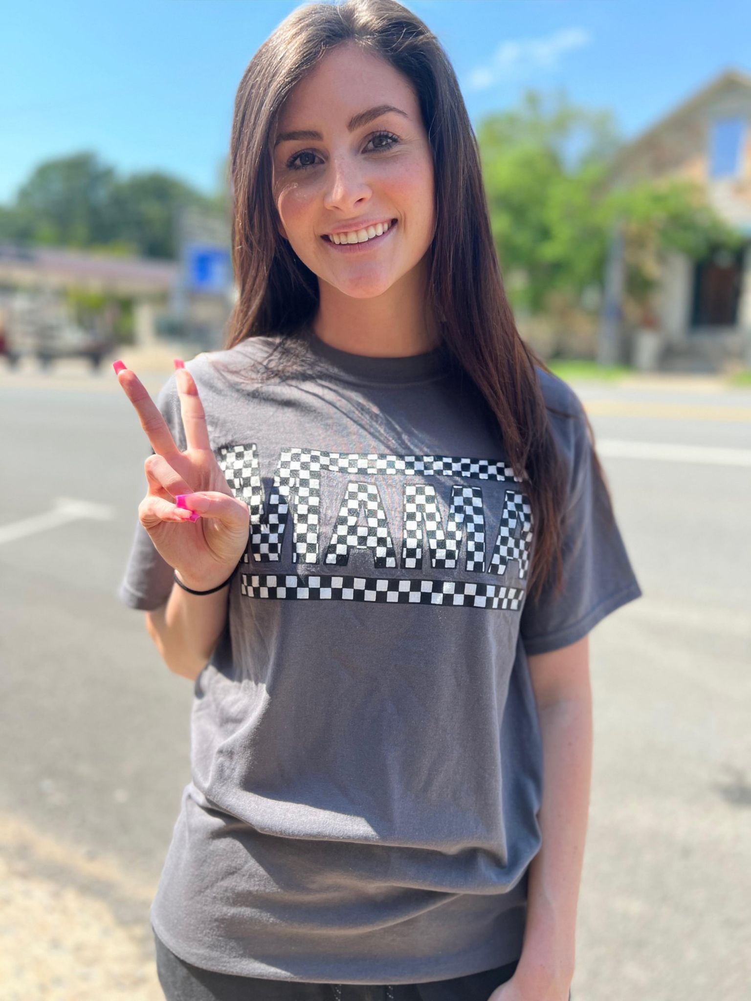 Checkered Mama Grey Tee- ASK Apparel LLC