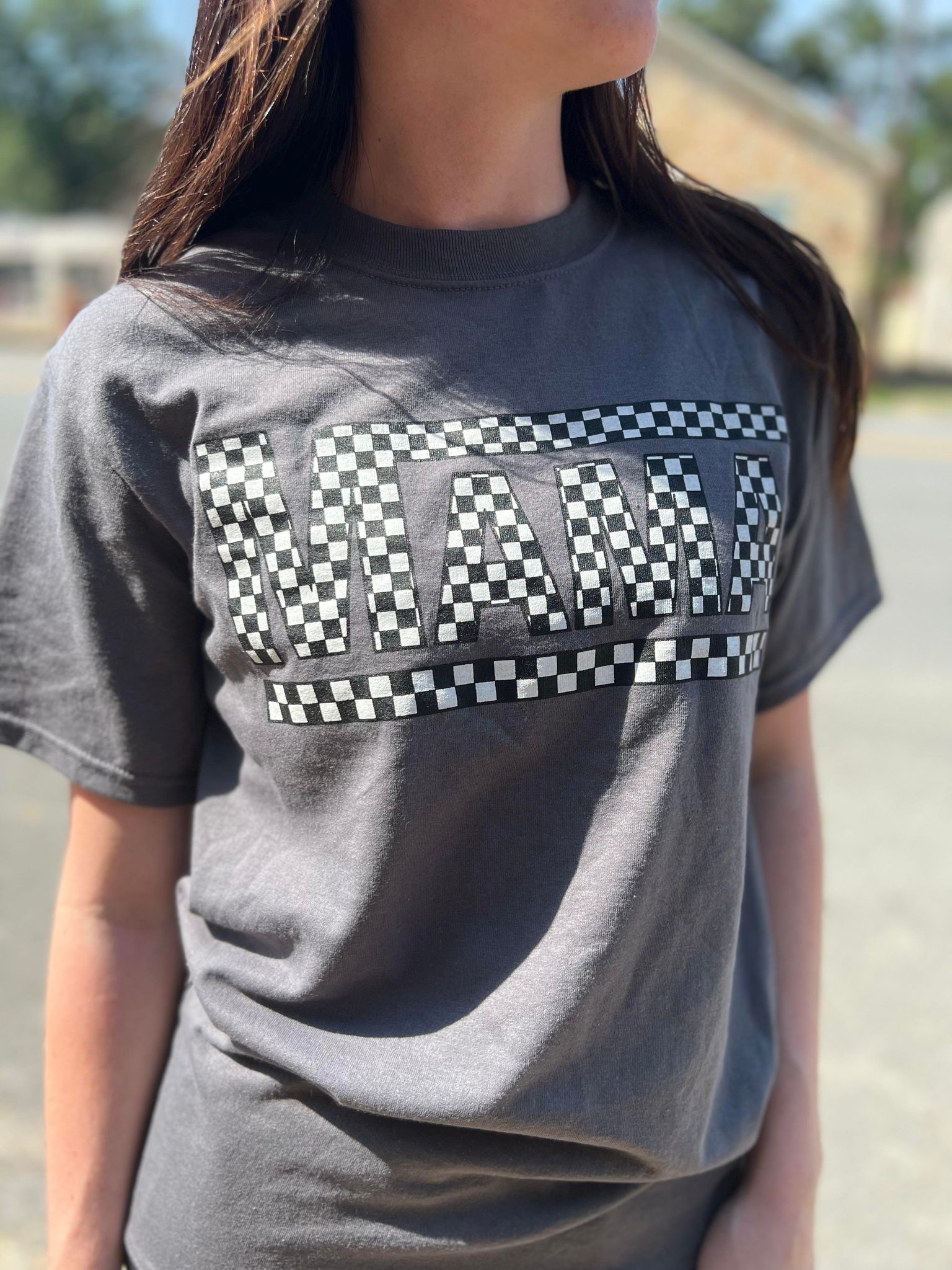 Checkered Mama Grey Tee- ASK Apparel LLC