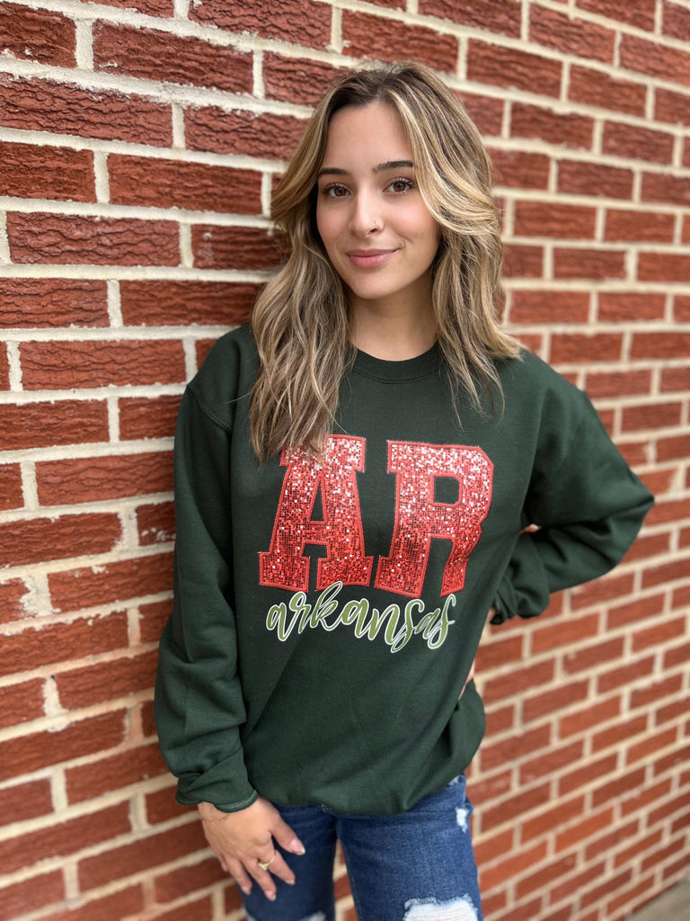 Custom Faux Embroidery Sequin State Sweatshirt- ASK Apparel LLC