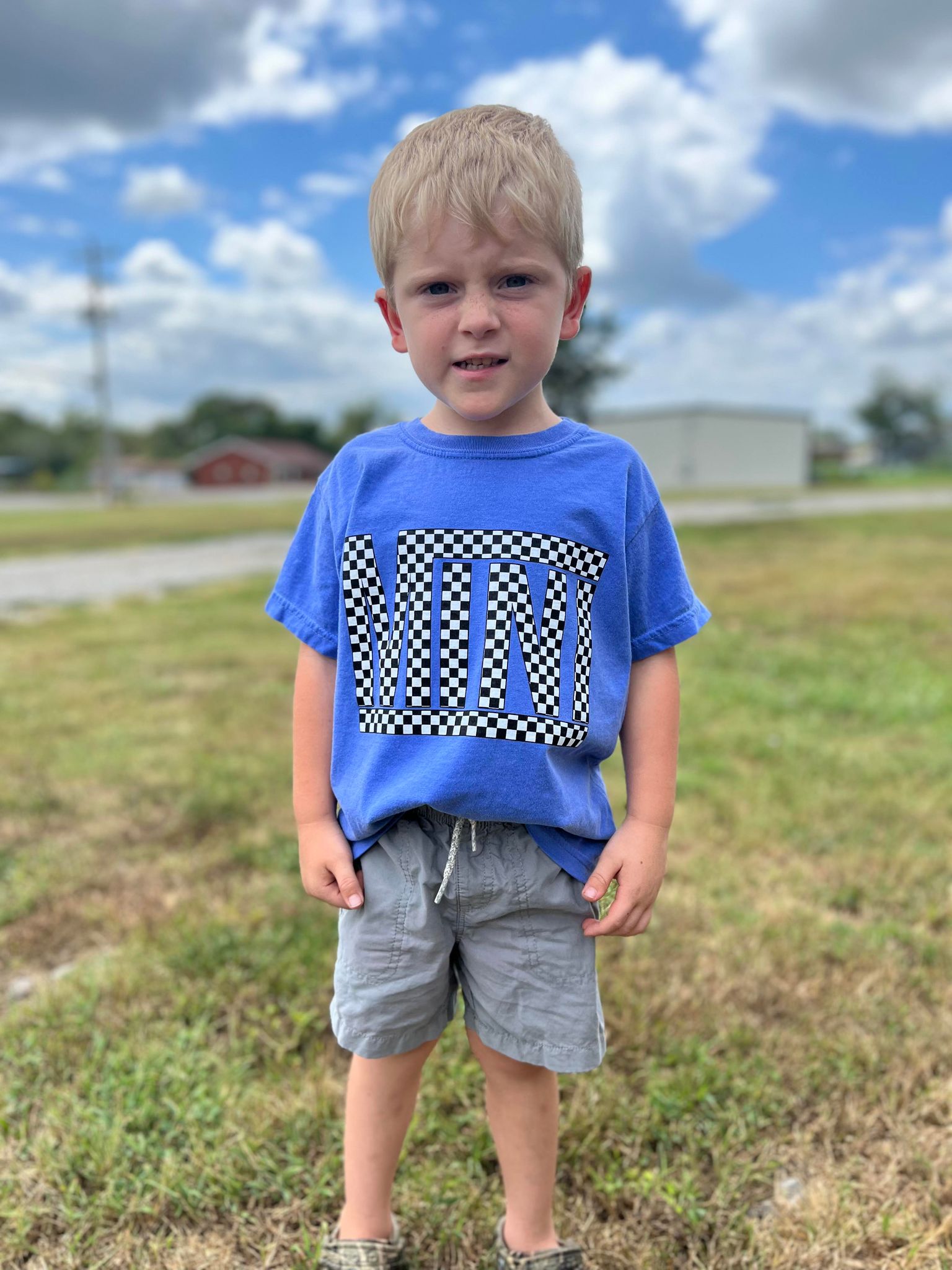 Checkered Mini Youth Blue Tee- ASK Apparel LLC