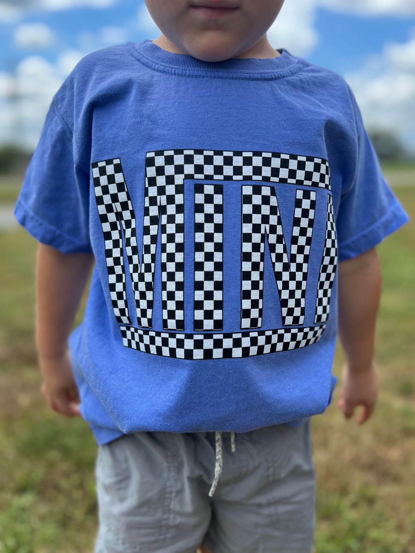 Checkered Mini Youth Blue Tee- ASK Apparel LLC