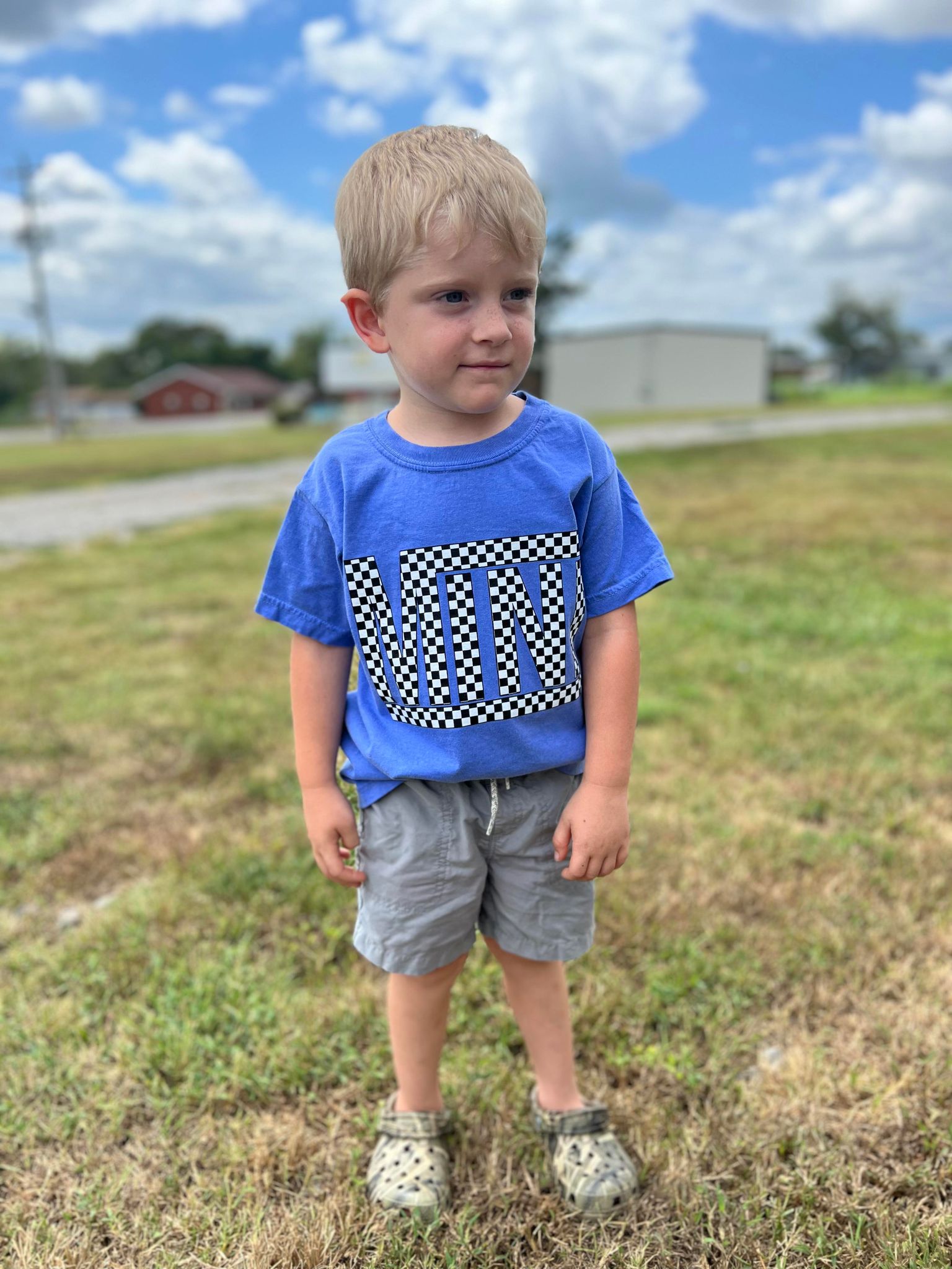 Checkered Mini Youth Blue Tee- ASK Apparel LLC