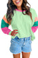 Green Colorblock Patchwork Long Sleeve Loose Top