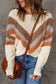 Beige Chevron Striped Drop Shoulder Sweater