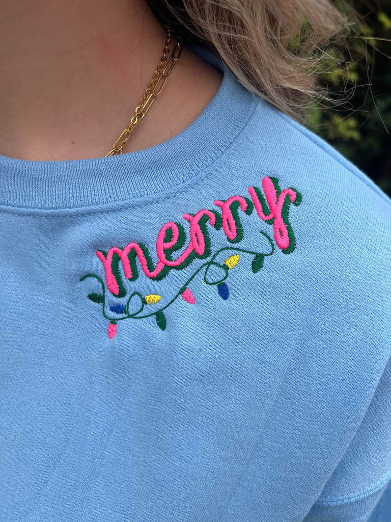 Merry Collar Embroidered Sweatshirt- ASK Apparel LLC