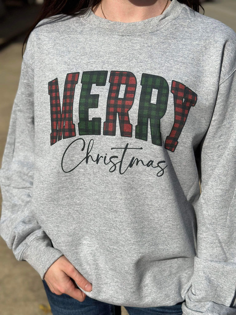 Checkered Merry Christmas Sweatshirt- ASK Apparel LLC